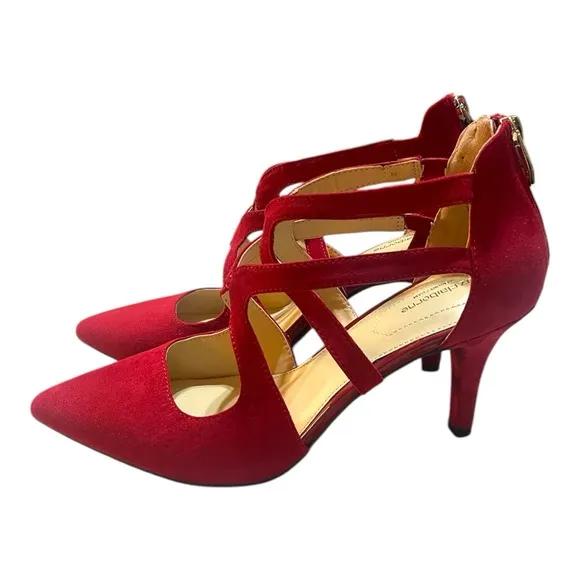 Liz Claiborne Ruby Red Crisscross Kitten Stiletto 3” Heels Women’s Size 9.5M
