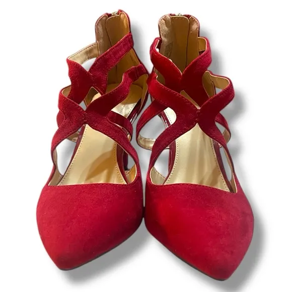 Liz Claiborne Ruby Red Crisscross Kitten Stiletto 3” Heels Women’s Size 9.5M