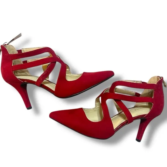 Liz Claiborne Ruby Red Crisscross Kitten Stiletto 3” Heels Women’s Size 9.5M