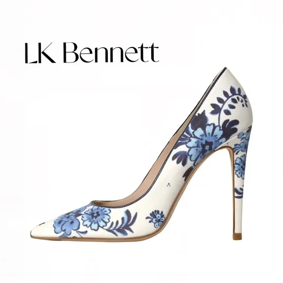 LK Bennett Blue Floral Women's Heels Sz US 8.5 GUC