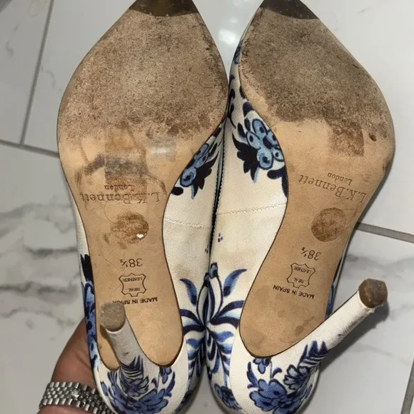 LK Bennett Blue Floral Women's Heels Sz US 8.5 GUC