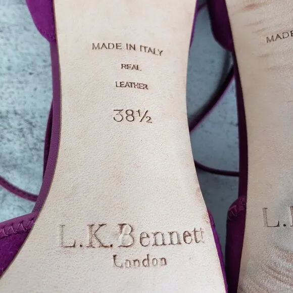 L.K. Bennett Giselle Suede Sandals Strappy Heels Purple 38.5 ASO Nicole Kidman