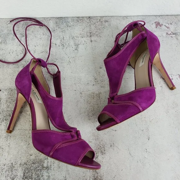 L.K. Bennett Giselle Suede Sandals Strappy Heels Purple 38.5 ASO Nicole Kidman