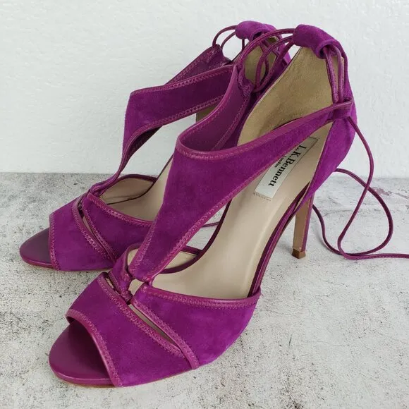 L.K. Bennett Giselle Suede Sandals Strappy Heels Purple 38.5 ASO Nicole Kidman