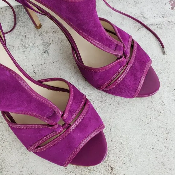 L.K. Bennett Giselle Suede Sandals Strappy Heels Purple 38.5 ASO Nicole Kidman