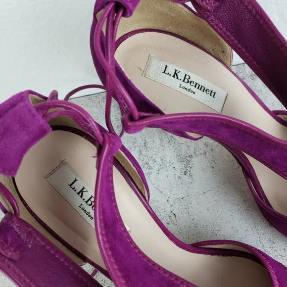 L.K. Bennett Giselle Suede Sandals Strappy Heels Purple 38.5 ASO Nicole Kidman