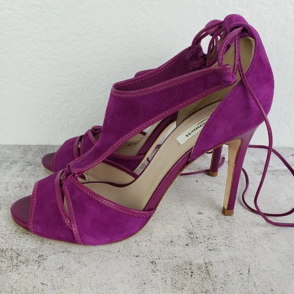 L.K. Bennett Giselle Suede Sandals Strappy Heels Purple 38.5 ASO Nicole Kidman