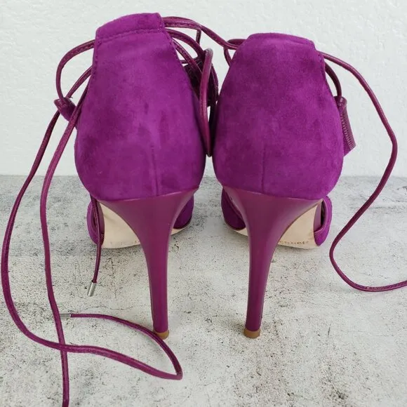 L.K. Bennett Giselle Suede Sandals Strappy Heels Purple 38.5 ASO Nicole Kidman