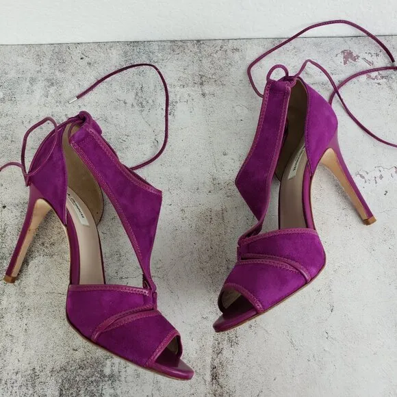 L.K. Bennett Giselle Suede Sandals Strappy Heels Purple 38.5 ASO Nicole Kidman