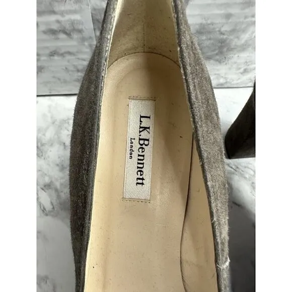 LK Bennett London Pump‎ Womens 39.5 US 9 Gray Suede Shoes 3” Heel Sersha New