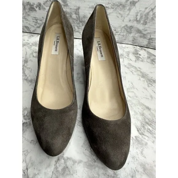 LK Bennett London Pump‎ Womens 39.5 US 9 Gray Suede Shoes 3” Heel Sersha New