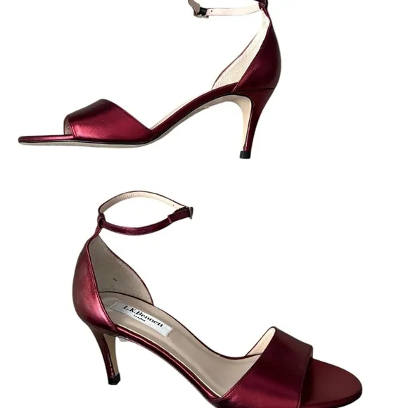 L.K. Bennett Omya Metallic Bordeaux Sandals Size IT 37/US 7