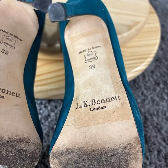 LK Bennett Suede Pumps Womens 9 Blue Slip On Round Toe Stiletto Made in Spain