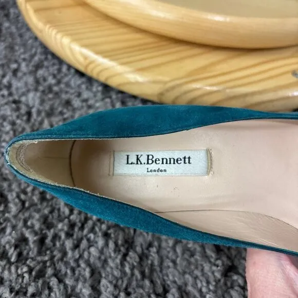 LK Bennett Suede Pumps Womens 9 Blue Slip On Round Toe Stiletto Made in Spain