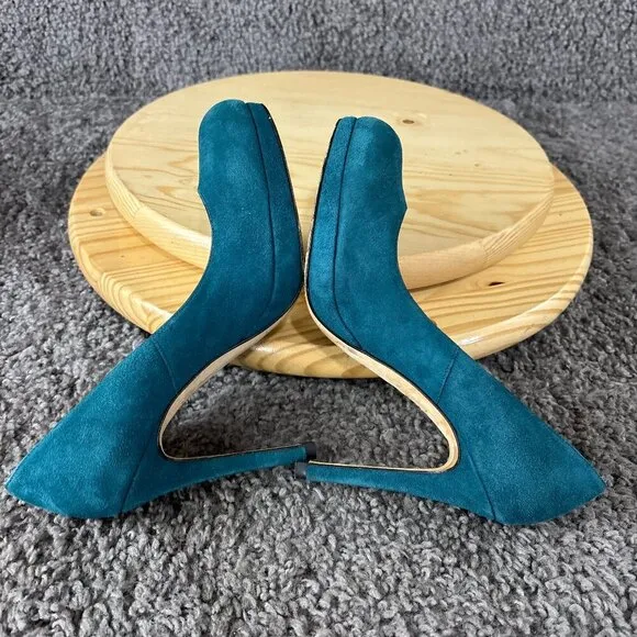 LK Bennett Suede Pumps Womens 9 Blue Slip On Round Toe Stiletto Made in Spain