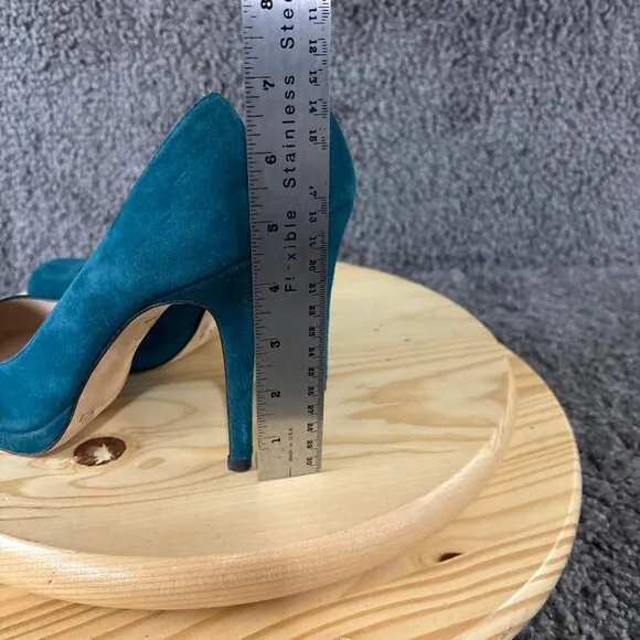 LK Bennett Suede Pumps Womens 9 Blue Slip On Round Toe Stiletto Made in Spain