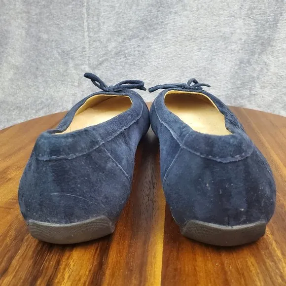 LL Bean Ballet Flats Women's 8 M Blue Suede Leather Bow Slip On Comfort Shoes