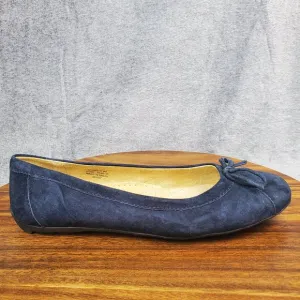 LL Bean Ballet Flats Women's 8 M Blue Suede Leather Bow Slip On Comfort Shoes