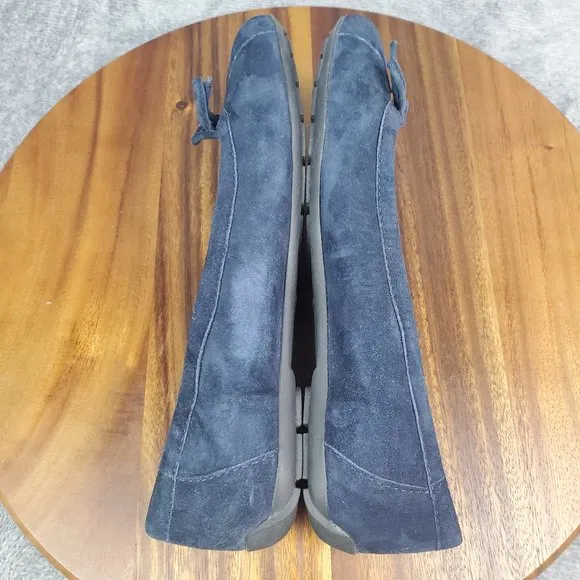 LL Bean Ballet Flats Women's 8 M Blue Suede Leather Bow Slip On Comfort Shoes