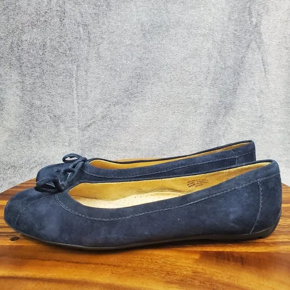 LL Bean Ballet Flats Women's 8 M Blue Suede Leather Bow Slip On Comfort Shoes