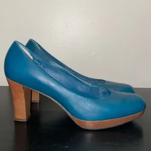 LL Bean Teal Leather Casual Dress Pump Shoes Brazil Made Size 9 M.