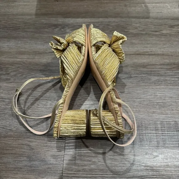 Loeffler Randall Dahlia Gold Pleated Fabric Knot Heeled Sandals