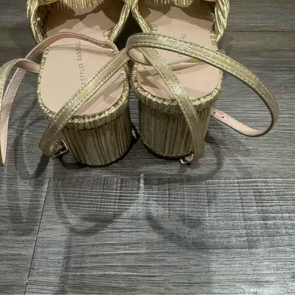 Loeffler Randall Dahlia Gold Pleated Fabric Knot Heeled Sandals