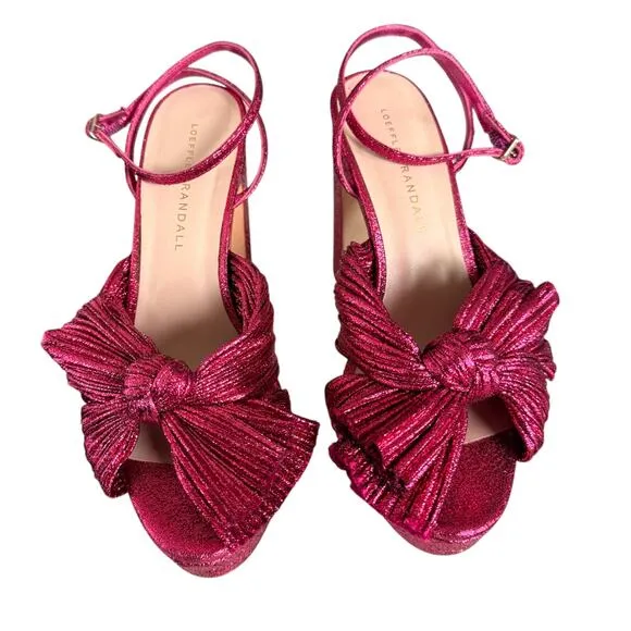 Loeffler Randall Natalia Bow Platform Sandals Heels Fuscia Pink Size 6‎