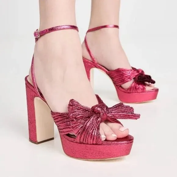 Loeffler Randall Natalia Bow Platform Sandals Heels Fuscia Pink Size 6‎