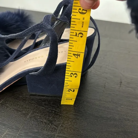 Loeffler Randall Nicky Fur-Accented Women's Navy chunky Heeled Sandals Sz 9B