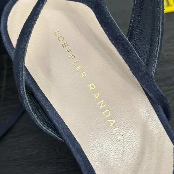 Loeffler Randall Nicky Fur-Accented Women's Navy chunky Heeled Sandals Sz 9B