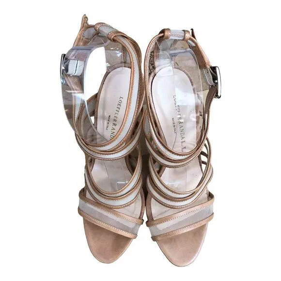 Loeffler Randall Paige Mesh Italian Leather Strappy Stiletto Heel Shoes Sz 7-1/2