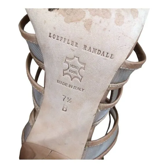 Loeffler Randall Paige Mesh Italian Leather Strappy Stiletto Heel Shoes Sz 7-1/2