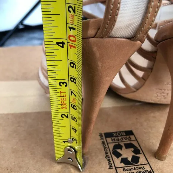 Loeffler Randall Paige Mesh Italian Leather Strappy Stiletto Heel Shoes Sz 7-1/2