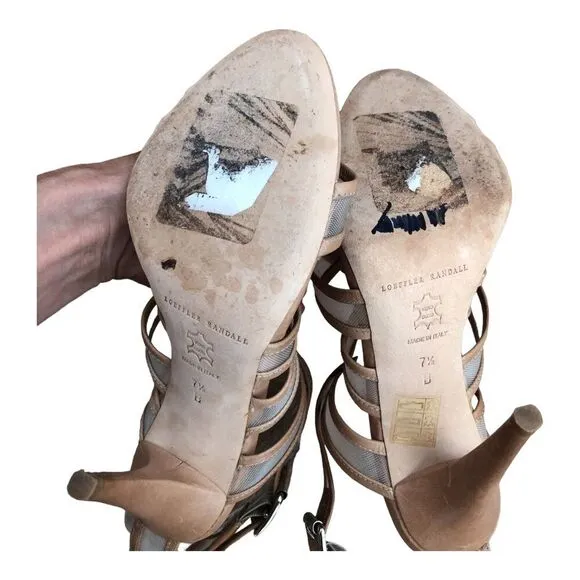Loeffler Randall Paige Mesh Italian Leather Strappy Stiletto Heel Shoes Sz 7-1/2