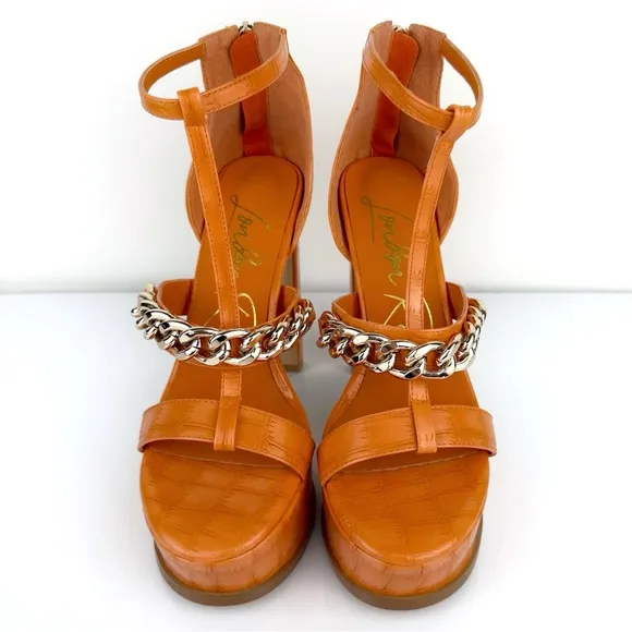 London Rag Women's Bonita Chain Accent Platform Sandals Orange Size 8