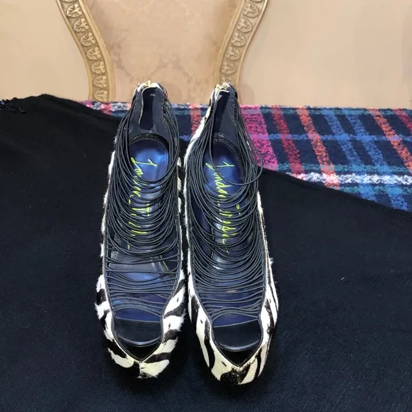 London Trash Zebra Print Platform Pumps