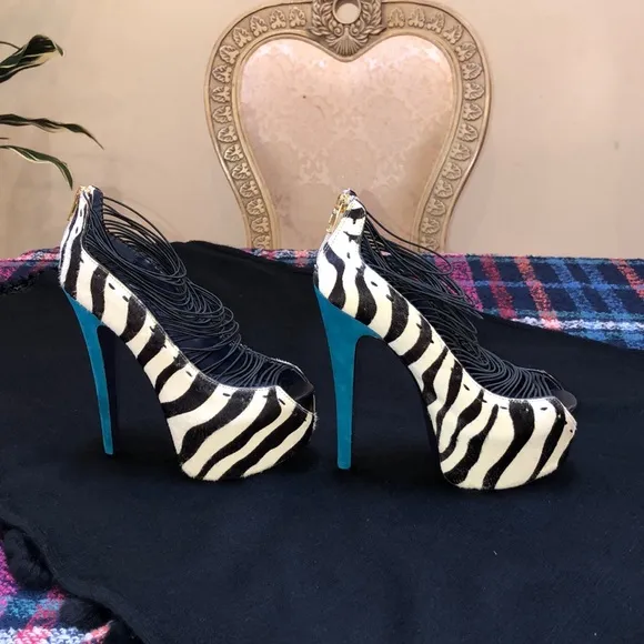 London Trash Zebra Print Platform Pumps
