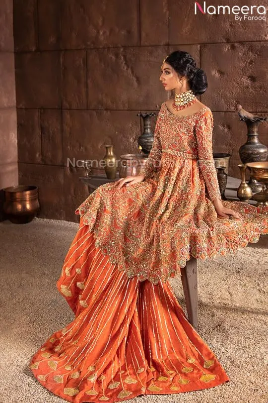 Long Kameez Orange Lehenga Combination Dress #BN827