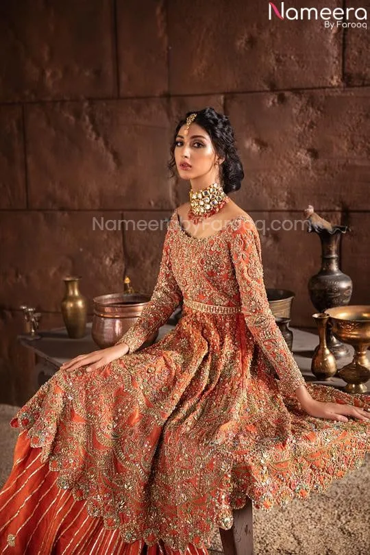 Long Kameez Orange Lehenga Combination Dress #BN827