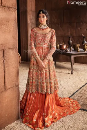 Long Kameez Orange Lehenga Combination Dress #BN827
