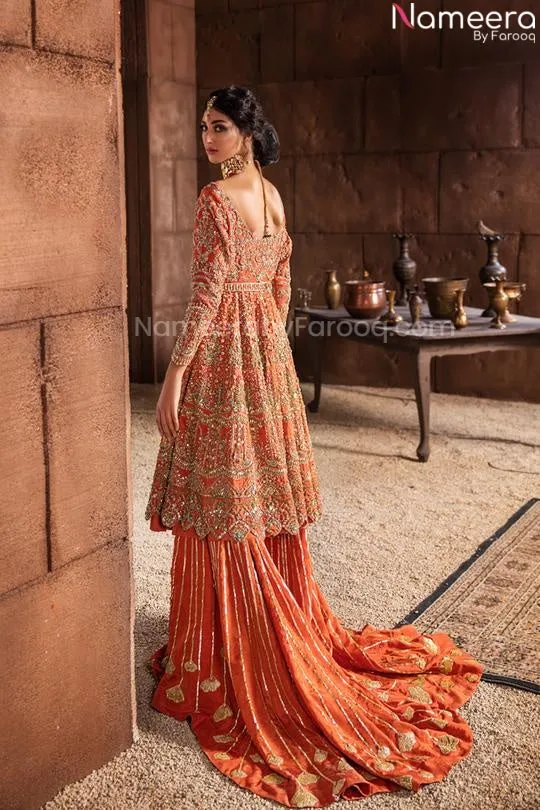 Long Kameez Orange Lehenga Combination Dress #BN827
