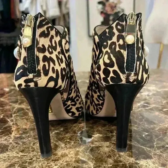 Louise set Cie Isabelle Cow Hair Leopard Print Peep Toe Boot Heels SIZE 7