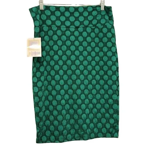 LuLaRoe Skirt Sz M Pencil Cassie Elegance Collection KELLY GREEN Polka Dot