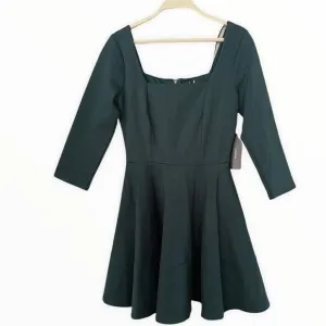 Lulu's Womens Green Square Neck 3/4 Sleeve Zipper Back Fit And Flare Dress Sz XS