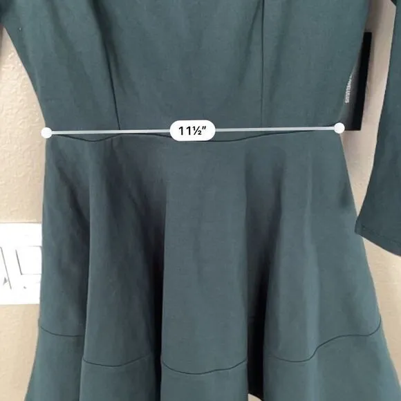Lulu's Womens Green Square Neck 3/4 Sleeve Zipper Back Fit And Flare Dress Sz XS