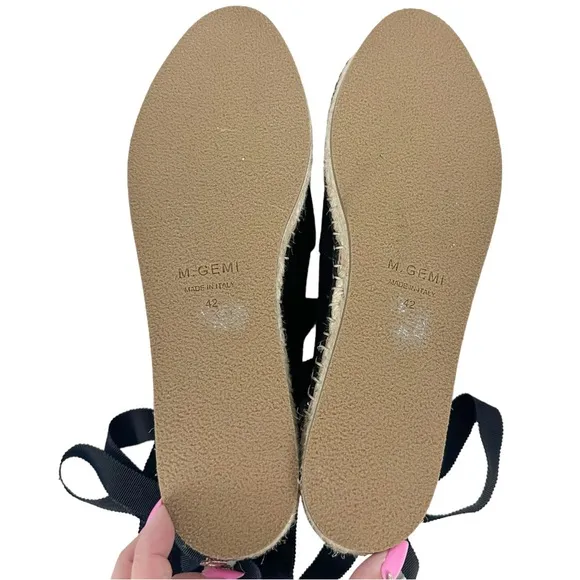 M. Gemi Black Lace Up Espadrille Flats EU 42 US 11.5-12 US