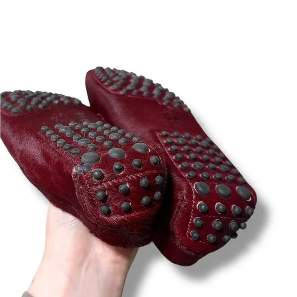 M. Gemi Felize Deep Wine Red Calf Hair Leather Italian Driving Loafers Size 8.5