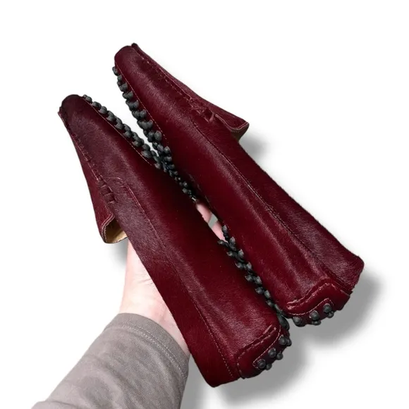 M. Gemi Felize Deep Wine Red Calf Hair Leather Italian Driving Loafers Size 8.5