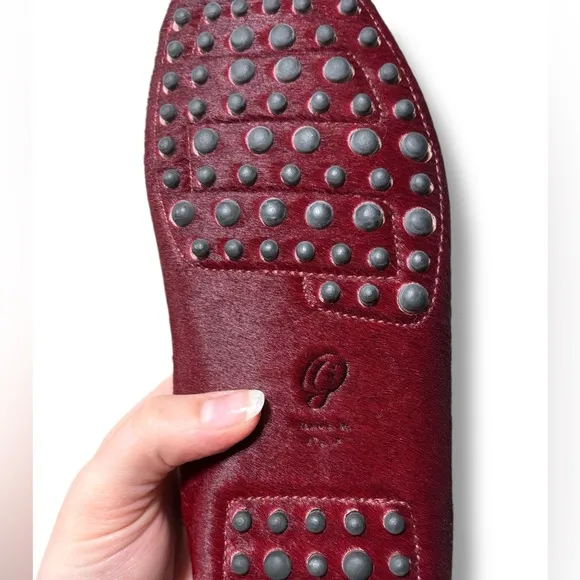 M. Gemi Felize Deep Wine Red Calf Hair Leather Italian Driving Loafers Size 8.5